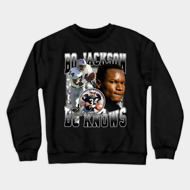 Bo Jackson Bo Knows Signature Vintage Legend Baseball Football Bootleg Rap Graphic Style Crewneck Sweatshirt by Koch Sean